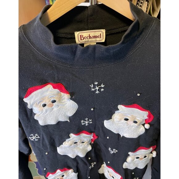 Bechamel Black Mock Neck Santa Embroidered Pullover Top Sz XL - Picture 6 of 8